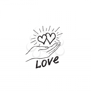 Two heart in love in your hand. Strong family icon. Save love concept