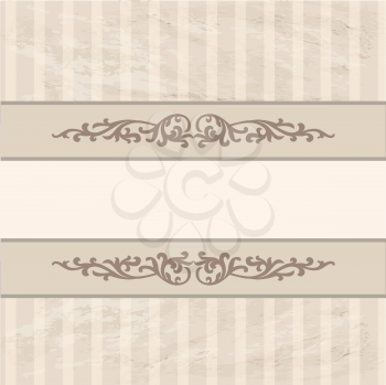 Floral border on vintage background. Old paper with patern in retro victorian style. Vector wallpaper with copy space.