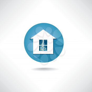 Home  icon. Circle blue button with shadow