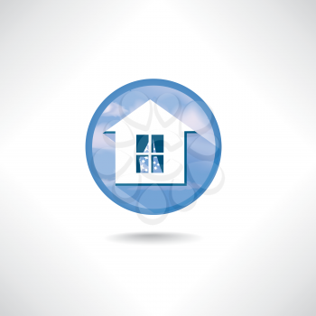 Home  icon. Circle blue button with shadow