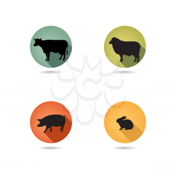 Farm animals. Vector set silhouette. Livestock icons. 