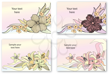 Floral background. Flower bouquet cover set. Flourish greeting card