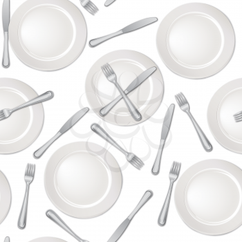 Table setting seamless pattern. Fork Knife Plate Cutlery background