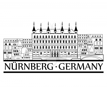 Nurnberg city view. Travel Germany label.