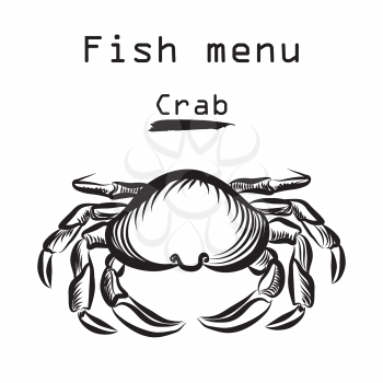 Crab icon. Sea food menu label. Fish restraunt cover background.
