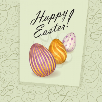Happy Easter greeting card. Easter holiday egg retro floral background.