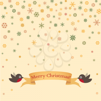 Merry Christmas greeting card design. Winter holiday snow background