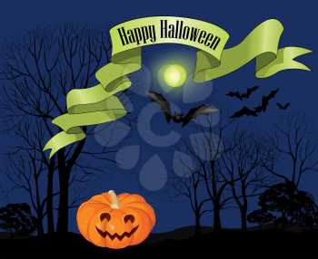 Halloween greeting card. Holiday Halloween landscape background