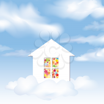 Party house. Dream concept. Blue sky with clouds