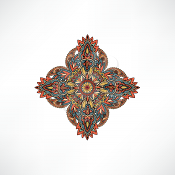 Abstract floral decorative element. Geometric arabesque ornament. Oriental ethnic mandala with Islam, Arabic, Indian, ottoman motif.