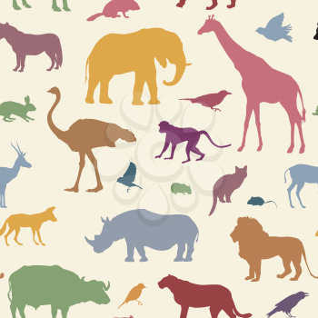 Animals silhouette seamless pattern. Wildlife tiled textured backgroun. African animals seamless pattern