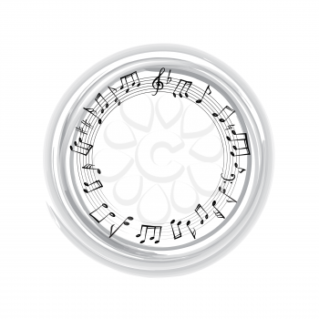 Music notes border. Musical background. Music style round shape frame with copy space for text. Treble clef and notes wallpaper.
