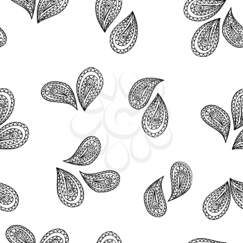 Abstract floral seamless pattern with black and white line ornament Swirl geometric doodle texture. Ornamental arabesque lace pattern. Oriental vignette background.