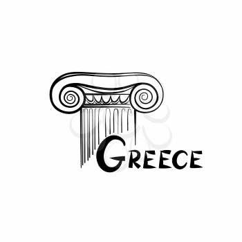 Greece symbol. Ionic column. Travel Greece label
