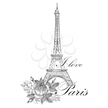 Paris sign. French famous landmark Eiffel tower. Travel France label. Paris architectural icon with lettering