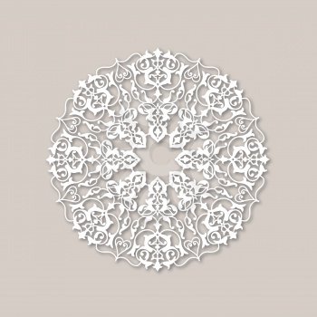 Ornamental round floral pattern. Flower mandala white ornament