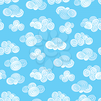 Abstract swir shapes geometgrical tild pattern in chinese style. Cloud pattern. Cloudy sky seamless backround
