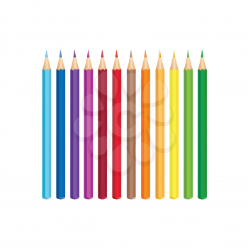 Colored pencils, isolated over white background. Vector colour pencil set.
