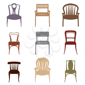 Chairs and Armchairs Silhouette Set. Modern and Ancient Furniture collection for home, office, restraunt, cafe