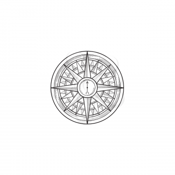 Compass wind rose hand drawn design element. Black wind rose sketch sign isolated on white