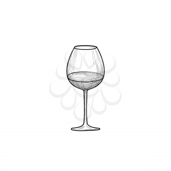 Wine glass. Engraving illustration of wineglass. Utensils sketch. Glassware sign