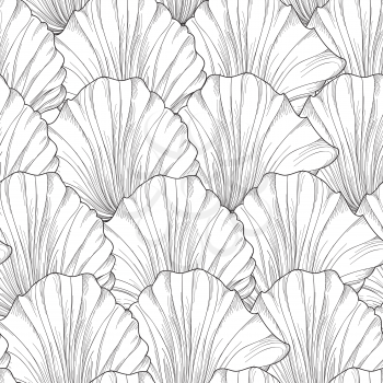 Abstract floral seamless pattern. Geometric line leaves etching ornament. Ornamental stylish wave background. Abstract stripe tile texture