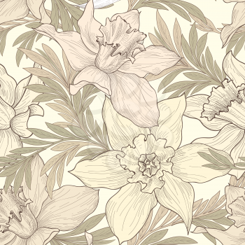 Floral seamless pattern. Flower doodle background. Florals engraving texture with flowers. Flourish sketch tiled wallpaper