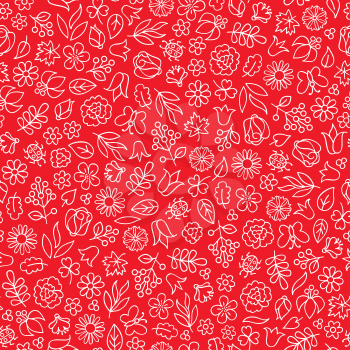 Summer floral bloom doodle tiled pattern. Flower icon nature background