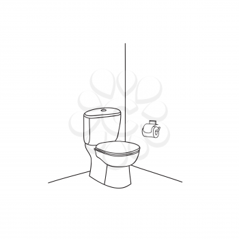 Toilet room furniture. Bathroom interior line sketch.