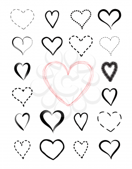 Love heart doodle icon set. Valentine's holiday greeting signs