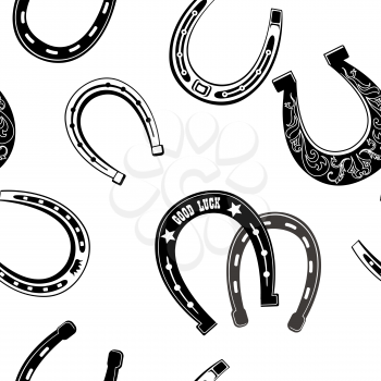 Horse shoe icon seamless pattern. Lucky steel horseshoes background. Good luck symbol wallpaper