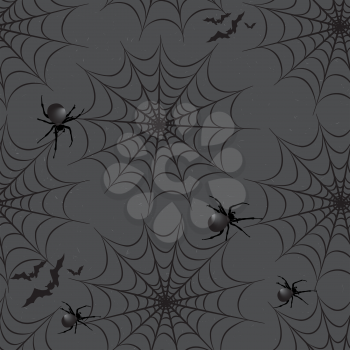 Happy Halloween seamless pattern. Holiday ornamental background with bat, spider, web