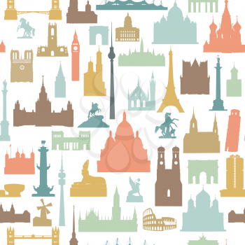 Travel world landmarks seamless pattern. Travel sight icon tile background