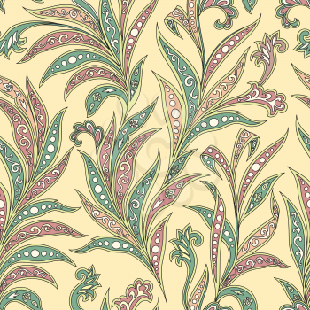 Floral leaf oriental seamless pattern. Wonderland leaves motives of the paintings of ancient Indian fabric patterns.