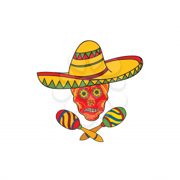 Mexican icon. Welcome to Mexico sign. Travel sign with skull, musical instrument and sombrero hat