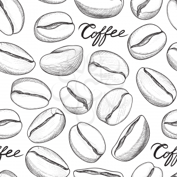 Coffee seamless pattern. Coffee beans hand-drawn sketch. Hot drink background