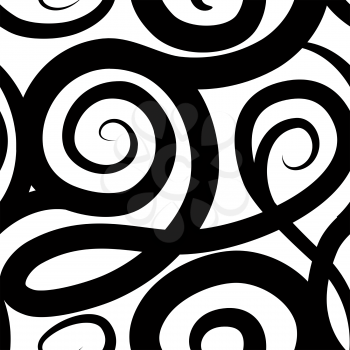 Abstract ornamental spiral seamless pattern. Black and white swirl line backdrop.