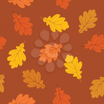 Autumn oak leaf tile pattern. Fall leaves floral nature symbol vector collection over brown background.