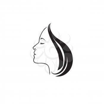 Beauty logo. Beautiful woman silhouette. Line art drawn female face skin care logo template