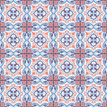 Abstract floral seamless pattern. Geometric asian ornament. Traditional floral oriental tile ornamental backdrop in portugues azulejo style. Good for wallpaper design