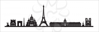 Paris skyline background. Paris famous landmark icon set. France, Paris travel black cityscape