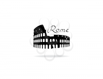 Rome travel landark Coliseum. Italian famous place Coliseum silhouette icon with handwritten Lettering Rome.