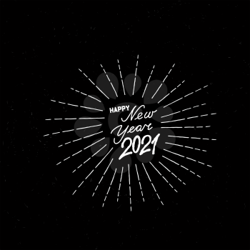 Happy New Year black noise background. Winter holiday grunge greeting card design. Happy Winter Holiday Wallpaper. Doodle Greeting Card with handwritten Lettering HAPPY NEW YEAR 2021