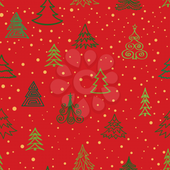 Christmas tree snow winter forest pattern. Holiday icons and New Year Tree xmas background