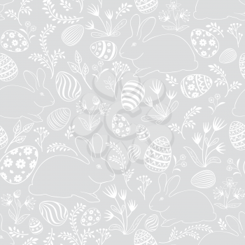Easter holday seamless pattern. Spring gentle background with easter eggs and bunny. Happy Easter tile backdrop.