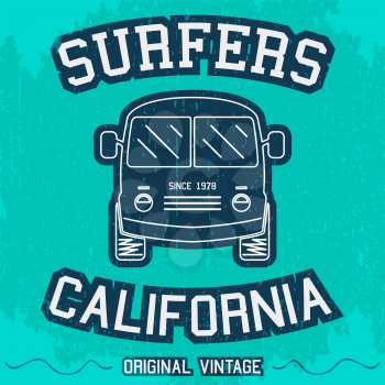 T-shirt print design. Vintage surfing bus poster. Vector illustration.