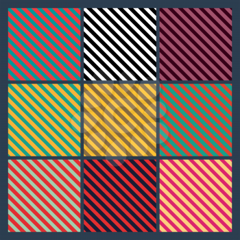 Seamless lines pattern set. Diagonal stripes pattern template. Colored seamless line. Vector illustration.