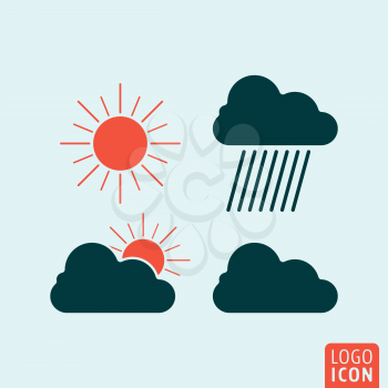Weather icon set. Weather symbol set . Sun, cloud, rain icon isolated, minimal design. Vector illustration