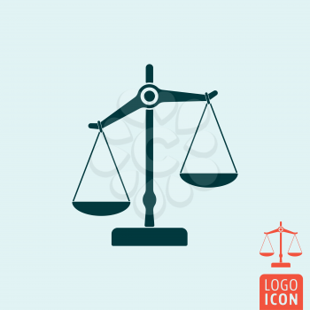 Scale icon. Scale logo. Scale symbol. Mechanical scales icon isolated, Scales of justice minimal design. Vector illustration