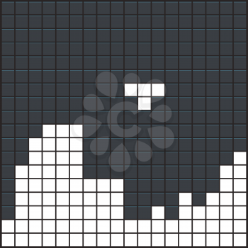 Old video game square template. White brick game pieces on dark background. Vector illustration.